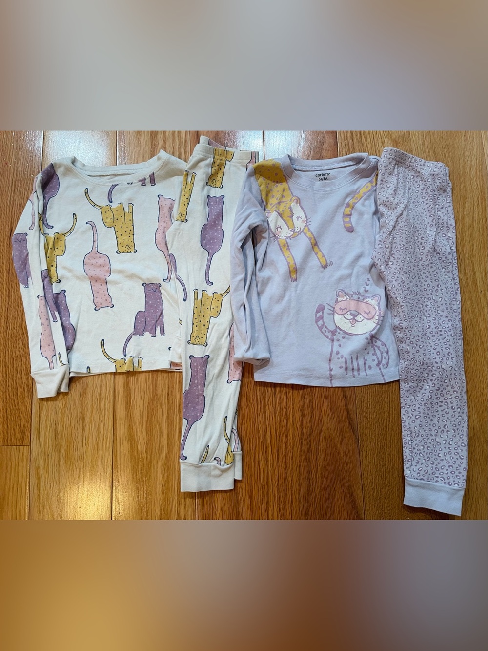 Carter's Lavender & Cream Cat Print Pajama Set for Kids